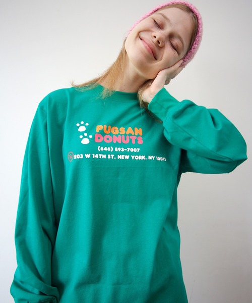 HUMAROUS（ヒューマラス）の「HUMAROUS Pugsan Donuts ロン Tee（Tシャツ/カットソー・レディース・ラベンダー/グリーン/ブラック/オフホワイト・X-LARGE/LARGE/MEDIUM/SMALL）」の5枚目の写真