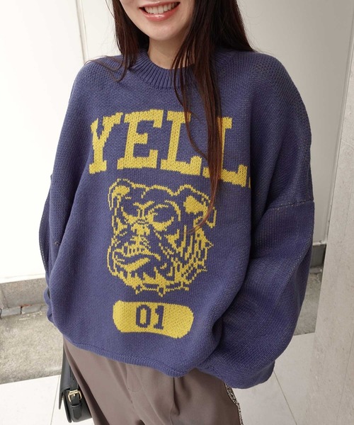 CORNERS(コーナーズ)の「【福本莉子さん着用】ロゴジャガードオーバーサイズニット(ニット/セーター・レディース・グリーン/ブラウン/アイボリー/ブルー/パープル/グレー・FREE)」の7枚目の写真