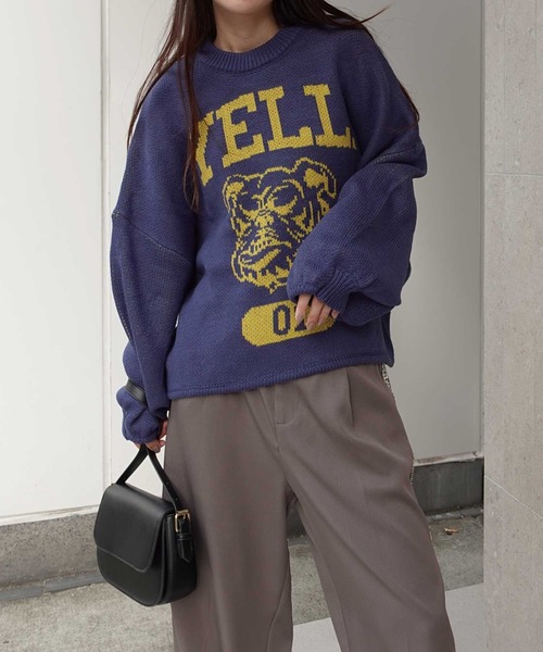 CORNERS(コーナーズ)の「【福本莉子さん着用】ロゴジャガードオーバーサイズニット(ニット/セーター・レディース・グリーン/ブラウン/アイボリー/ブルー/パープル/グレー・FREE)」の8枚目の写真