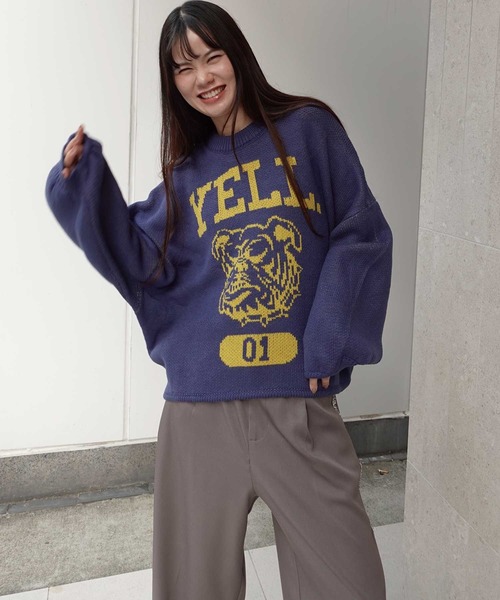 CORNERS(コーナーズ)の「【福本莉子さん着用】ロゴジャガードオーバーサイズニット(ニット/セーター・レディース・グリーン/ブラウン/アイボリー/ブルー/パープル/グレー・FREE)」の10枚目の写真