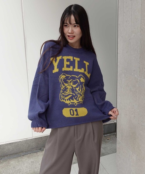 CORNERS(コーナーズ)の「【福本莉子さん着用】ロゴジャガードオーバーサイズニット(ニット/セーター・レディース・グリーン/ブラウン/アイボリー/ブルー/パープル/グレー・FREE)」の12枚目の写真