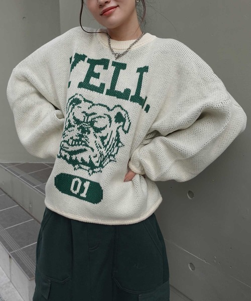 CORNERS(コーナーズ)の「【福本莉子さん着用】ロゴジャガードオーバーサイズニット(ニット/セーター・レディース・グリーン/ブラウン/アイボリー/ブルー/パープル/グレー・FREE)」の19枚目の写真