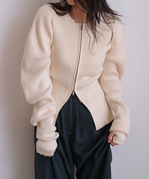 AKTE | ダブルジップボリュームスリーブニットカーディガン(ニット/セーター)