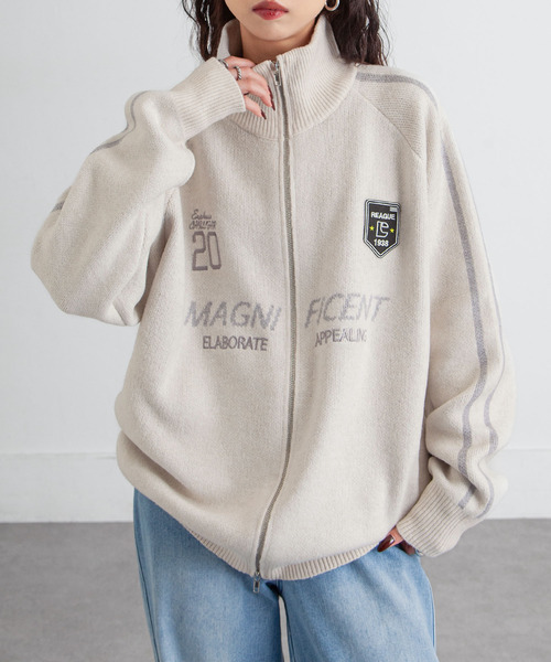 Chillfar（チルファー）の「ジップドライバーズニットトラックジャケット トラックトップ（カーディガン/ボレロ・レディース・グレー/アイボリー/ブラック/ピンク/ネイビー・FREE）」の2枚目の写真