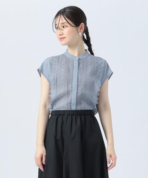 BEAMS HEART(ビームスハート)の「フロント レース フレンチ ブラウス(シャツ/ブラウス・レディース・オレンジ/オフホワイト/ブラック/サックスブルー・FREE)」の3枚目の写真
