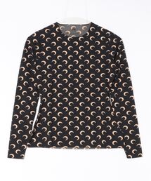 MOON PRINTED JERSEY SECOND SKIN CREWNECK TOP