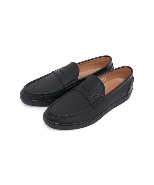 HIGH STREET（ハイストリート）の「HIGH STREET∴ヘリンボン型押しレザーローファースニーカー（ローファー・メンズ・ブラック/アイボリー・L/M/S）」の2枚目の写真