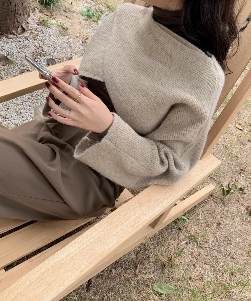 gossip!ロサンゼルス(ゴシップロサンゼルス)の「クロスショートニット 2WAY(ニット/セーター・レディース・グレー/ダークグレー・FREE)」の5枚目の写真