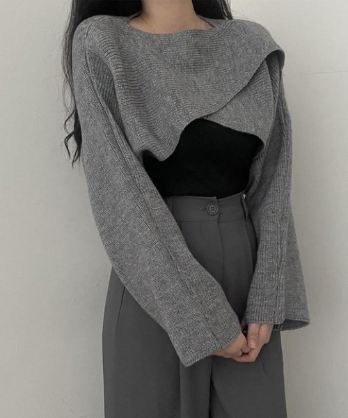 gossip!ロサンゼルス(ゴシップロサンゼルス)の「クロスショートニット 2WAY(ニット/セーター・レディース・グレー/ダークグレー・FREE)」の12枚目の写真