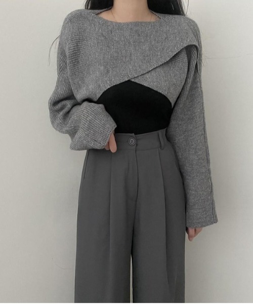 gossip!ロサンゼルス(ゴシップロサンゼルス)の「クロスショートニット 2WAY(ニット/セーター・レディース・グレー/ダークグレー・FREE)」の13枚目の写真