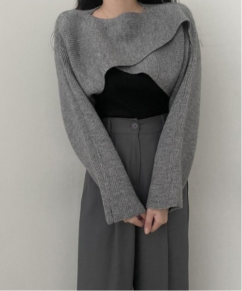 gossip!ロサンゼルス(ゴシップロサンゼルス)の「クロスショートニット 2WAY(ニット/セーター・レディース・グレー/ダークグレー・FREE)」の14枚目の写真