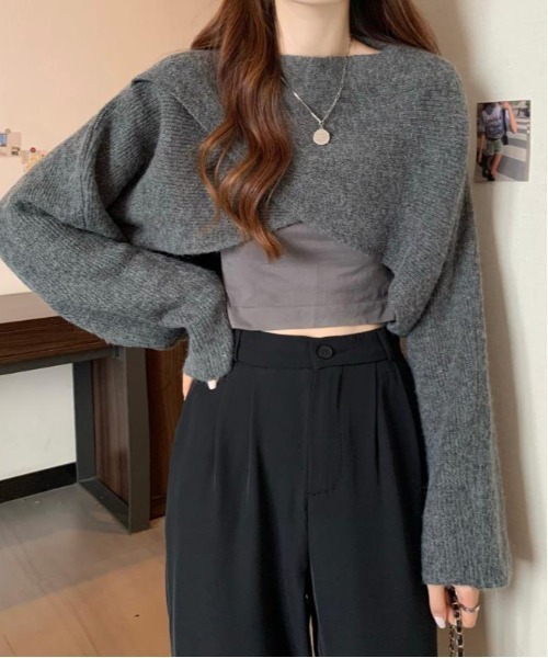 gossip!ロサンゼルス(ゴシップロサンゼルス)の「クロスショートニット 2WAY(ニット/セーター・レディース・グレー/ダークグレー・FREE)」の10枚目の写真