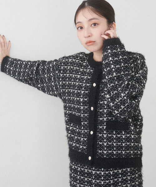 natural couture(ナチュラルクチュール)の「フェザー使いニットツイードカーデ(カーディガン/ボレロ・レディース・ブラウン/ブラック/オフホワイト・FREE)」の12枚目の写真