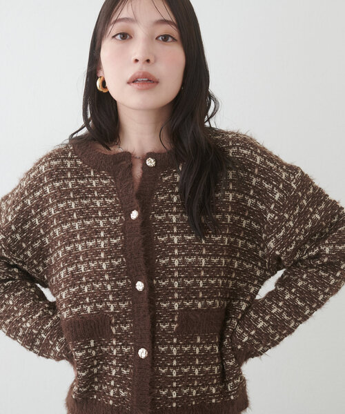 natural couture(ナチュラルクチュール)の「フェザー使いニットツイードカーデ(カーディガン/ボレロ・レディース・ブラウン/ブラック/オフホワイト・FREE)」の17枚目の写真