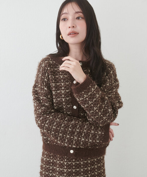 natural couture(ナチュラルクチュール)の「フェザー使いニットツイードカーデ(カーディガン/ボレロ・レディース・ブラウン/ブラック/オフホワイト・FREE)」の20枚目の写真