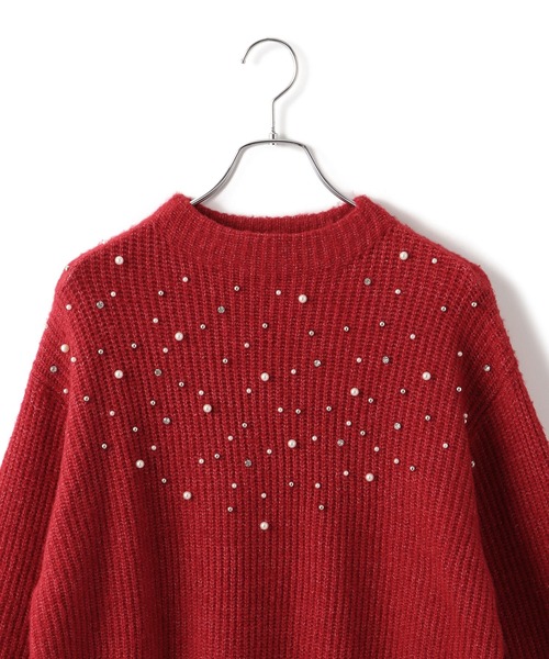 VIS(ビス)の「ビジュー付きニットワンピース(ワンピース・レディース・グレー/レッド/キナリ・FREE)」の15枚目の写真