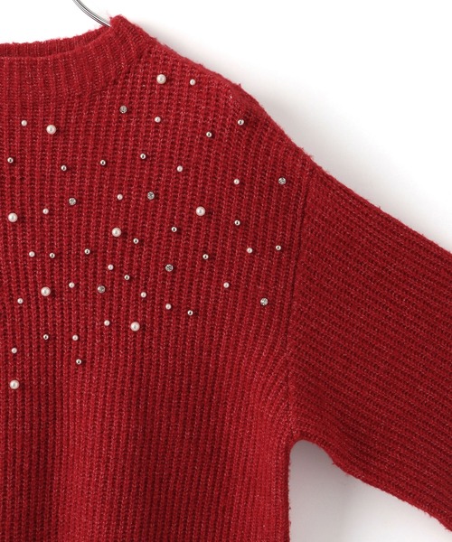 VIS(ビス)の「ビジュー付きニットワンピース(ワンピース・レディース・グレー/レッド/キナリ・FREE)」の16枚目の写真