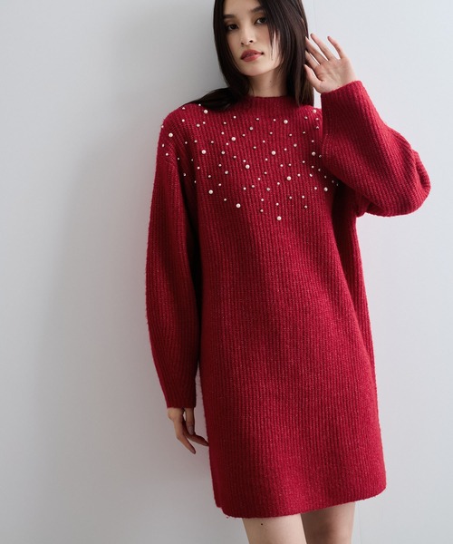 VIS(ビス)の「ビジュー付きニットワンピース(ワンピース・レディース・グレー/レッド/キナリ・FREE)」の21枚目の写真