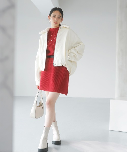 VIS(ビス)の「ビジュー付きニットワンピース(ワンピース・レディース・グレー/レッド/キナリ・FREE)」の12枚目の写真