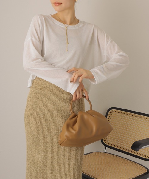 LAULEN(ローレン)の「drop shoulder sheer long Tee /ドロップショルダー ロング Tシャツ(Tシャツ/カットソー・レディース・ホワイト/ブラック・FREE)」の1枚目の写真