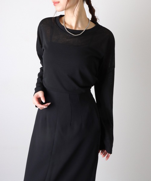 LAULEN(ローレン)の「drop shoulder sheer long Tee /ドロップショルダー ロング Tシャツ(Tシャツ/カットソー・レディース・ホワイト/ブラック・FREE)」の2枚目の写真