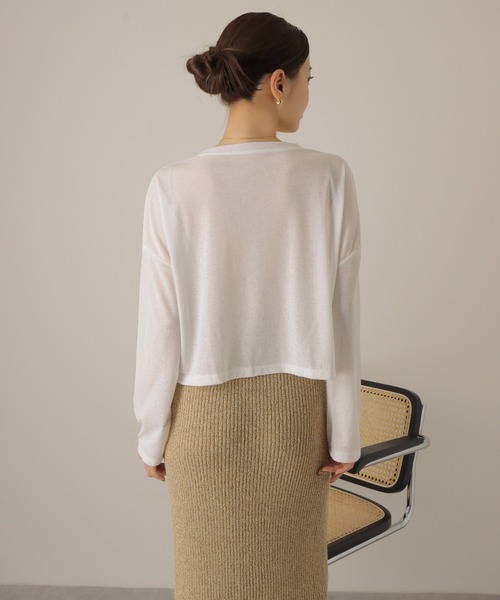 LAULEN(ローレン)の「drop shoulder sheer long Tee /ドロップショルダー ロング Tシャツ(Tシャツ/カットソー・レディース・ホワイト/ブラック・FREE)」の4枚目の写真