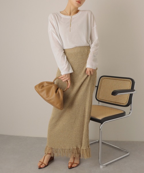 LAULEN(ローレン)の「drop shoulder sheer long Tee /ドロップショルダー ロング Tシャツ(Tシャツ/カットソー・レディース・ホワイト/ブラック・FREE)」の5枚目の写真