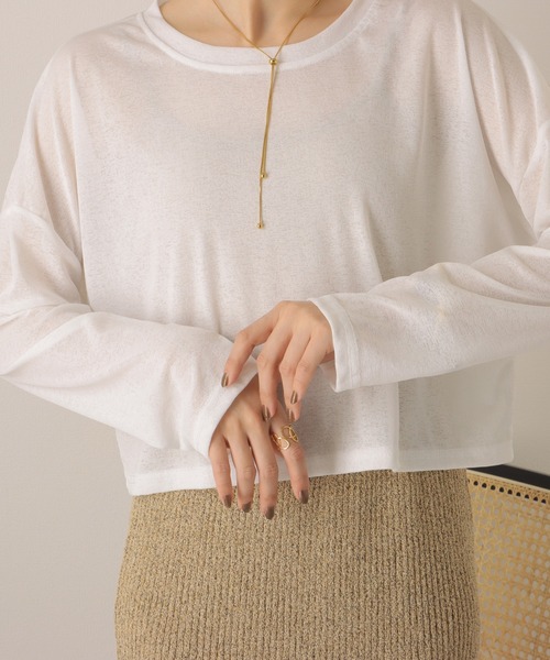 LAULEN(ローレン)の「drop shoulder sheer long Tee /ドロップショルダー ロング Tシャツ(Tシャツ/カットソー・レディース・ホワイト/ブラック・FREE)」の6枚目の写真