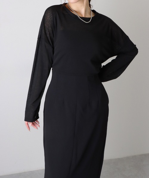 LAULEN(ローレン)の「drop shoulder sheer long Tee /ドロップショルダー ロング Tシャツ(Tシャツ/カットソー・レディース・ホワイト/ブラック・FREE)」の7枚目の写真