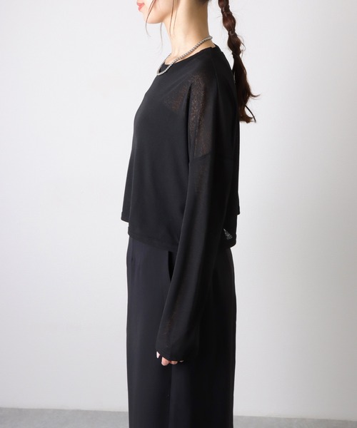 LAULEN(ローレン)の「drop shoulder sheer long Tee /ドロップショルダー ロング Tシャツ(Tシャツ/カットソー・レディース・ホワイト/ブラック・FREE)」の8枚目の写真