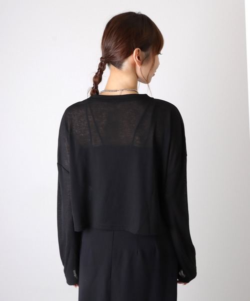 LAULEN(ローレン)の「drop shoulder sheer long Tee /ドロップショルダー ロング Tシャツ(Tシャツ/カットソー・レディース・ホワイト/ブラック・FREE)」の9枚目の写真