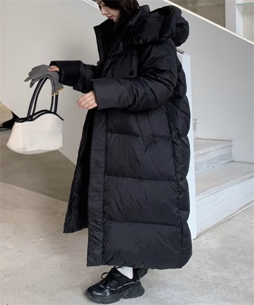 フード付きロングダウンコート（ダウンジャケット/コート）｜FREE