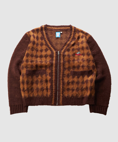 WHO'S WHO gallery（フーズフーギャラリー）の「【UNISEX】BLESSYOUダイヤ柄モヘアジップカーディガン（カーディガン/ボレロ・レディース・ブラウン/ブラック・MEDIUM）」の10枚目の写真