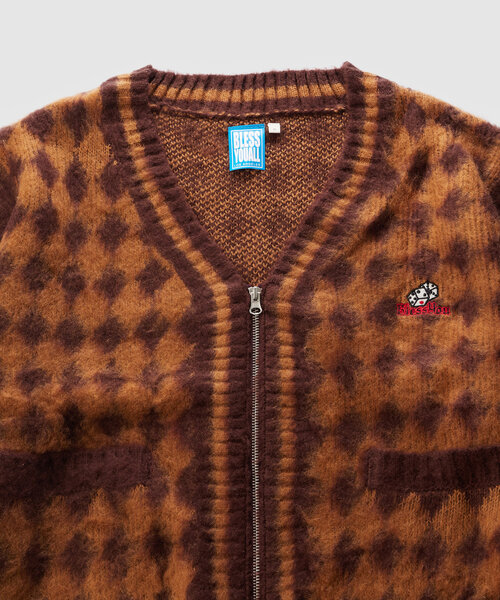 WHO'S WHO gallery（フーズフーギャラリー）の「【UNISEX】BLESSYOUダイヤ柄モヘアジップカーディガン（カーディガン/ボレロ・レディース・ブラウン/ブラック・MEDIUM）」の9枚目の写真