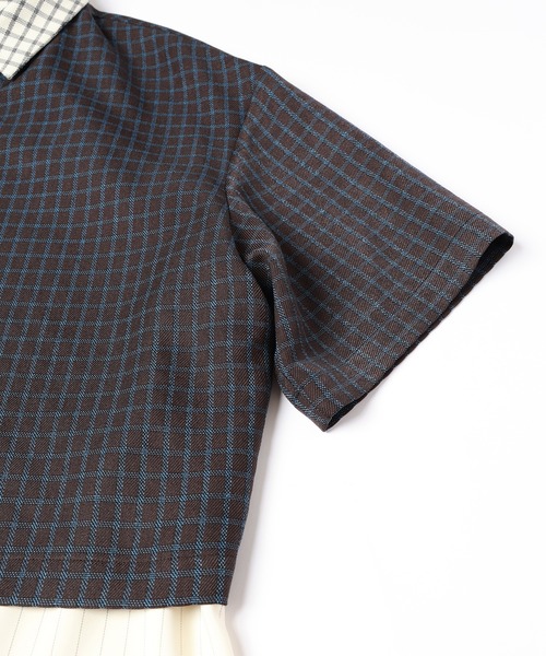 Check Asymmetrical Stripe Short Sleeve Shirt（シャツ