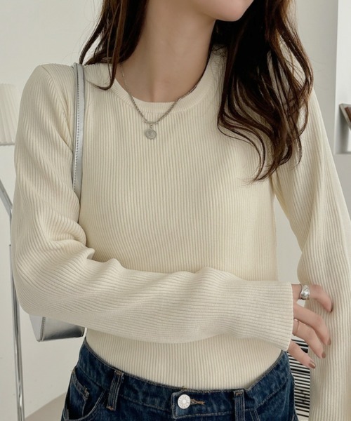TREOVER(トレオーバー)の「さりげなく輝くラメがポイント☆クルーネック ラメニットプルオーバー(ニット/セーター・レディース・ブラック/ピンク/ブラウン/グレー/アイボリー・FREE)」の7枚目の写真