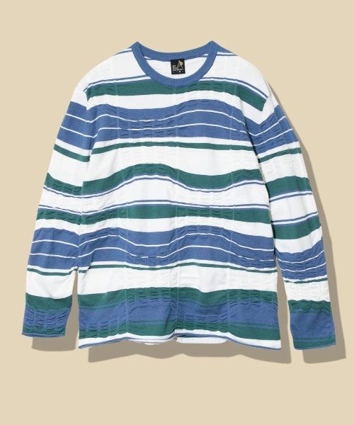 go slow caravan 歪んだボーダーニットロングTシャツ【WEB限定】 セール】歪んだボーダーニット ロングスリーブ TEE（Tシャツ