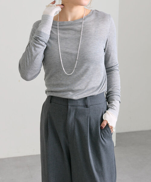 ear PAPILLONNER(イアパピヨネ)の「袖メロウカットソー【SUM1 STYLE(スミスタイル)】(Tシャツ/カットソー・レディース・ブラック/ブルー系その他/グレー/ホワイト/ミント・FREE)」の4枚目の写真