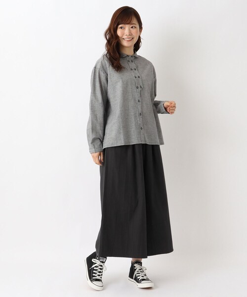 one'sterrace(ワンズテラス)の「コットンWガーゼ 9分丈フレアパンツ(その他パンツ・レディース・ライトグレー系8/グレー系その他7・02)」の3枚目の写真