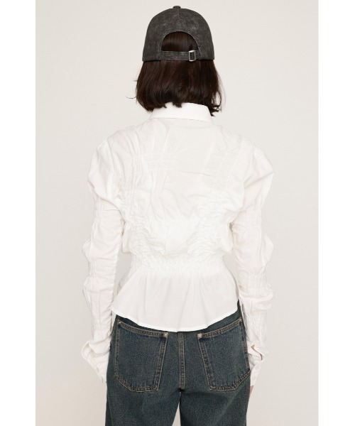 SLY（スライ）の「RANDOM SHIRRING TOPS ランダム シャーリング トップス（シャツ/ブラウス・レディース・ライトブルー/ホワイト/ブラック・FREE）」の4枚目の写真