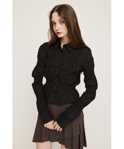 SLY（スライ）の「RANDOM SHIRRING TOPS ランダム シャーリング トップス（シャツ/ブラウス・レディース・ライトブルー/ホワイト/ブラック・FREE）」の7枚目の写真