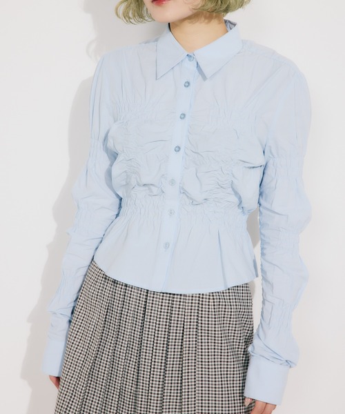 SLY（スライ）の「RANDOM SHIRRING TOPS ランダム シャーリング トップス（シャツ/ブラウス・レディース・ライトブルー/ホワイト/ブラック・FREE）」の21枚目の写真