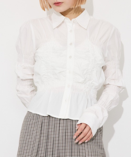 RANDOM SHIRRING TOPS ランダム シャーリング トップス(シャツ RANDOM SHIRRING TOPS ランダム シャーリング トップス(シャツ
