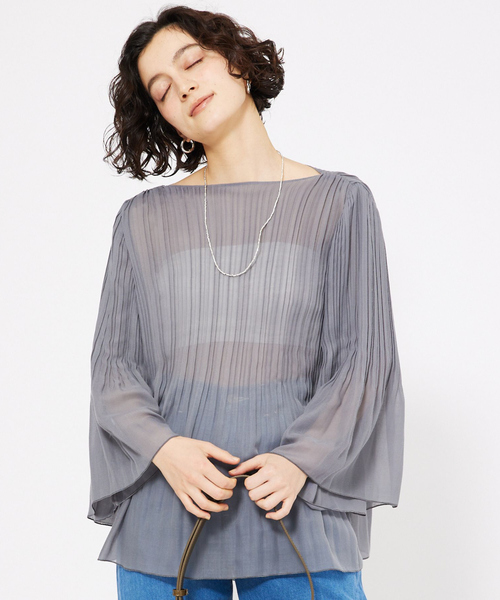 qualite(カリテ)の「ランダムプリーツフレアーブラウス/春服/オフィスカジュアル/シアーシャツ(シャツ/ブラウス・レディース・オフホワイト/チャコールグレー・フリー)」の16枚目の写真