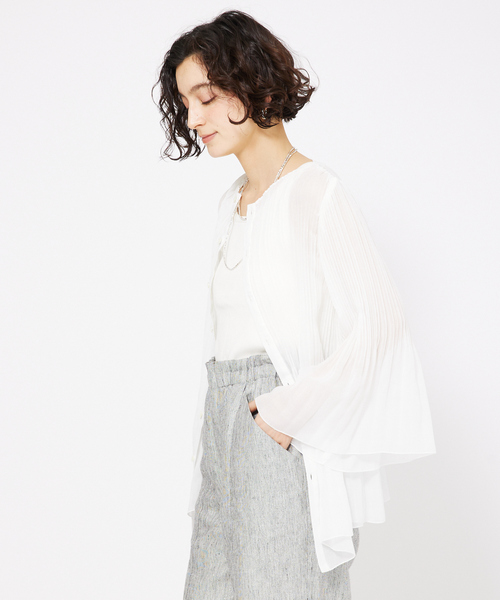 qualite(カリテ)の「ランダムプリーツフレアーブラウス/春服/オフィスカジュアル/シアーシャツ(シャツ/ブラウス・レディース・オフホワイト/チャコールグレー・フリー)」の19枚目の写真