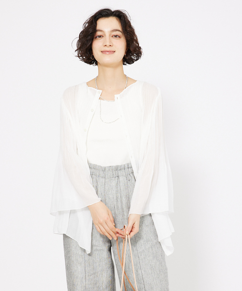 qualite(カリテ)の「ランダムプリーツフレアーブラウス/春服/オフィスカジュアル/シアーシャツ(シャツ/ブラウス・レディース・オフホワイト/チャコールグレー・フリー)」の20枚目の写真