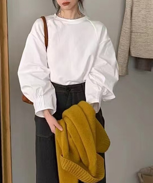 LOWO（ロワ）の「【綿100％使用】コットン素材バルーンスリーブカットソー（Tシャツ/カットソー・レディース・オフホワイト/ブラック/ライトグレー・FREE）」の4枚目の写真