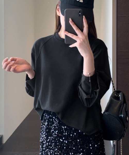 LOWO（ロワ）の「【綿100％使用】コットン素材バルーンスリーブカットソー（Tシャツ/カットソー・レディース・オフホワイト/ブラック/ライトグレー・FREE）」の6枚目の写真
