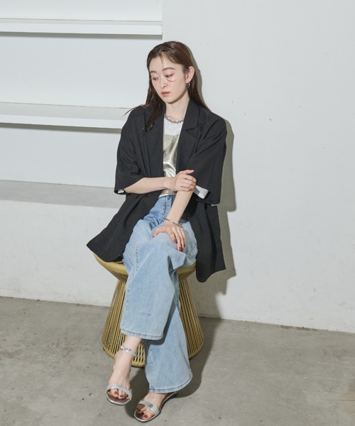 Shelly island（シェリーアイランド）の「バックスリット半袖テラードジャケット（テーラードジャケット・レディース・ブラック/ブラウン・FREE）」の12枚目の写真