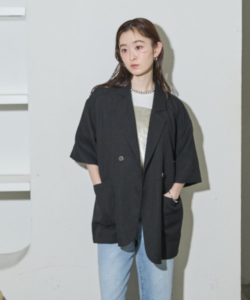 Shelly island（シェリーアイランド）の「バックスリット半袖テラードジャケット（テーラードジャケット・レディース・ブラック/ブラウン・FREE）」の13枚目の写真